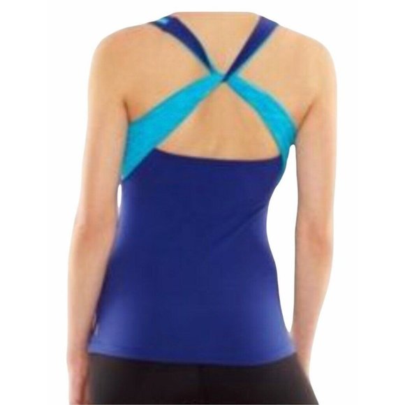 Lucy Activewear Twist Back Tank Built In Bra Purple Blue Small‎ - Picture 2 of 8
